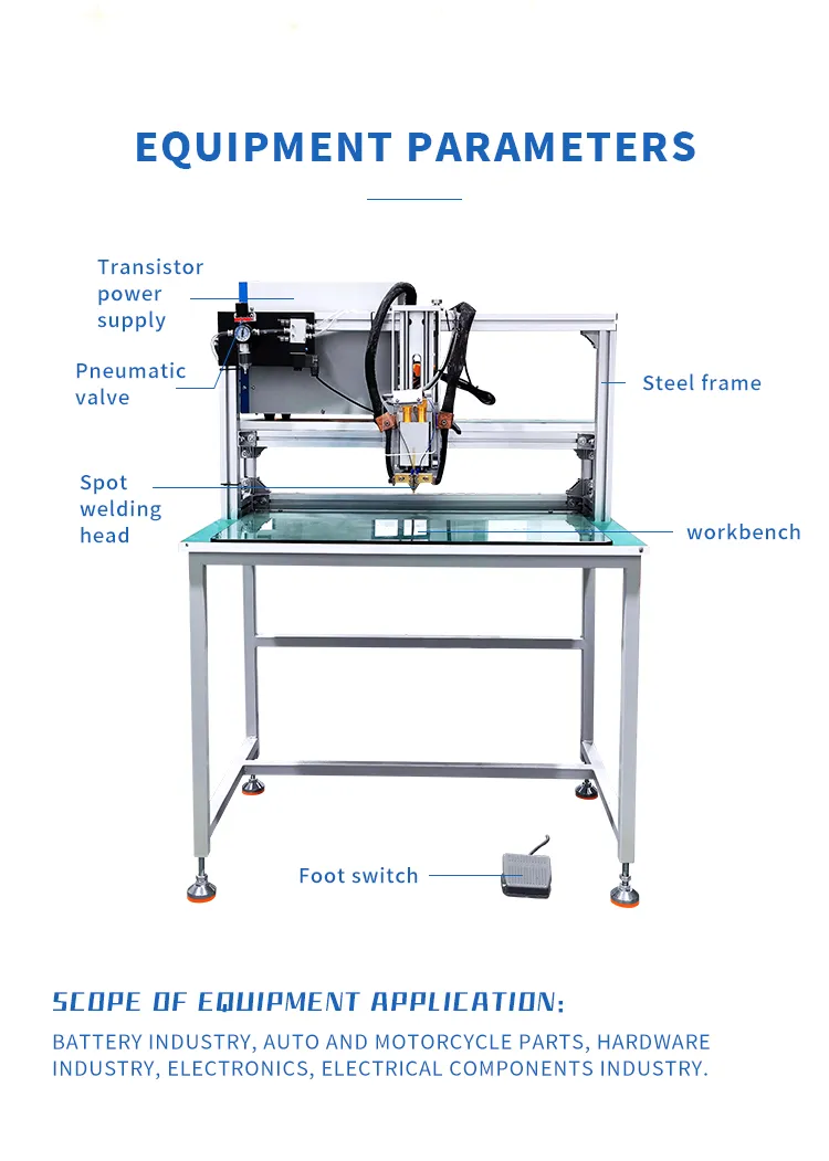 Transistor-based Gantry Pneumatic Battery Spot Welder For Battery Manufacturing The 3th one