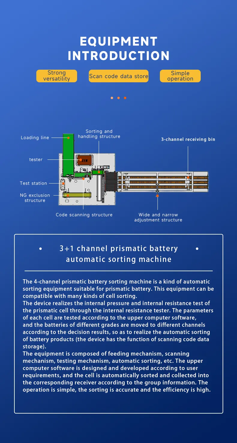 Prismatic Battery 4-Channel Automatic Sorting Machine OCV and IR testing machine The 3th one
